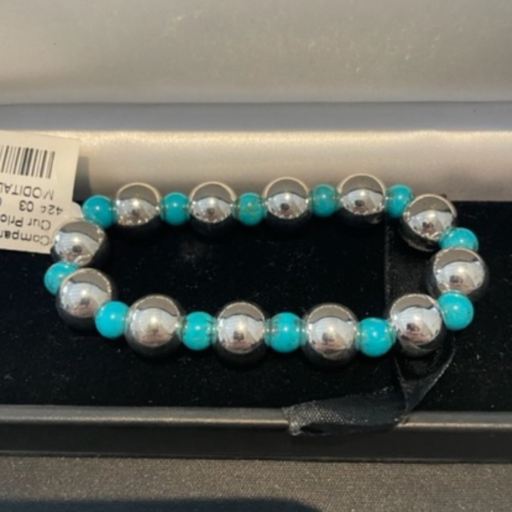Bracelet shiny silver and turquoise blue round balls NWT new with tags